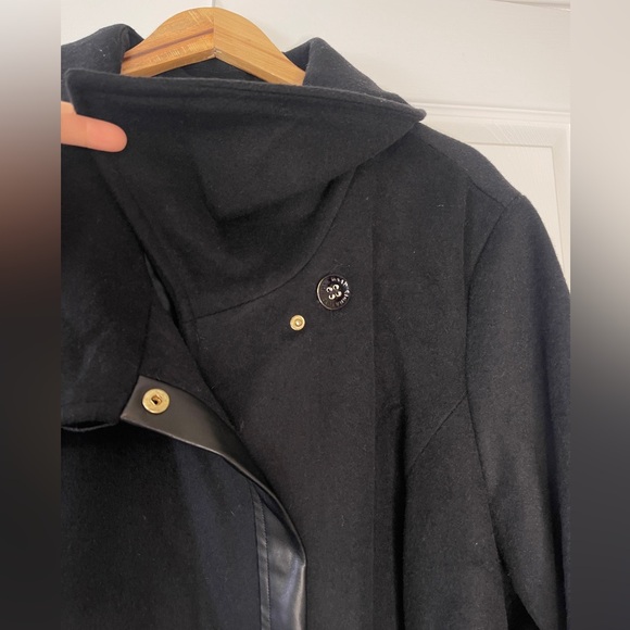 Cole Hann | Black Wool Trench Coat with Leather Trim Women’s 3X - Picture 8 of 16